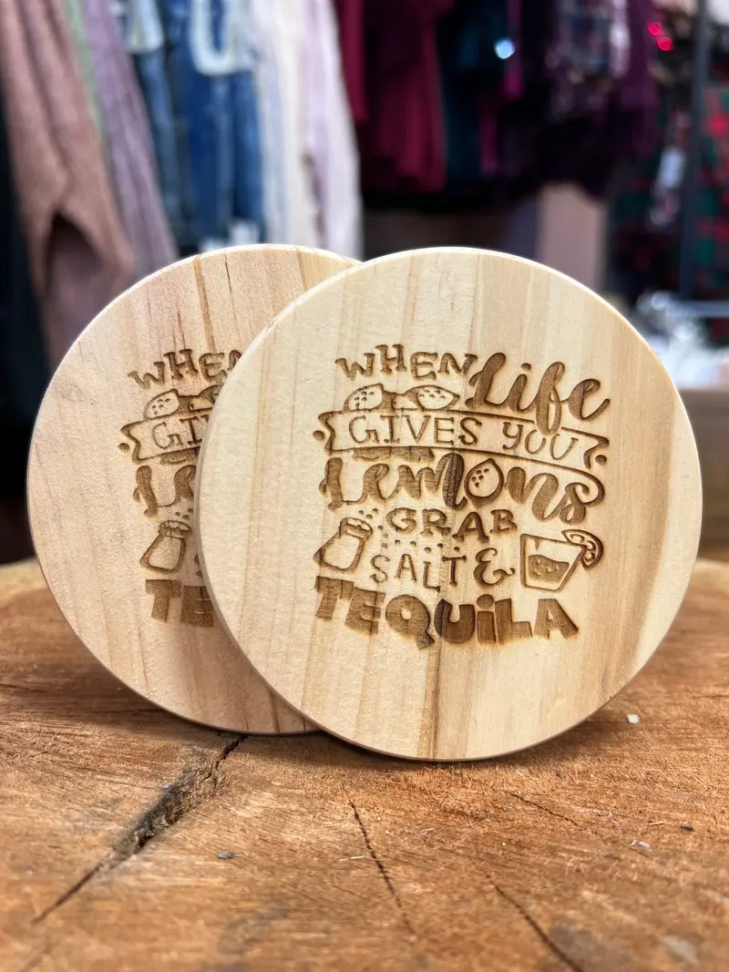 ‘When Life Gives You Lemons’ Motivational Wooden Coasters – Pair