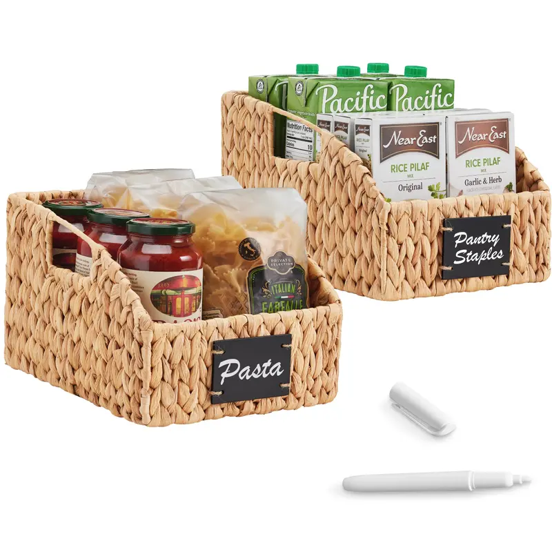 Wicker Pantry Storage Basket with Integrated Arched Handles and Rustic Woven Design