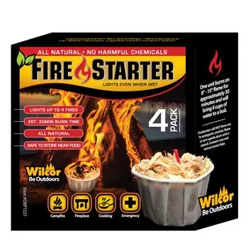 Wilcor Quick-Ignite Fire Starter Wick Pack – 4 Count, 3 oz Each