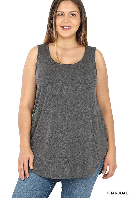 Zenana Plus-Size Sleeveless Tank Top with Rounded Neck and Hem