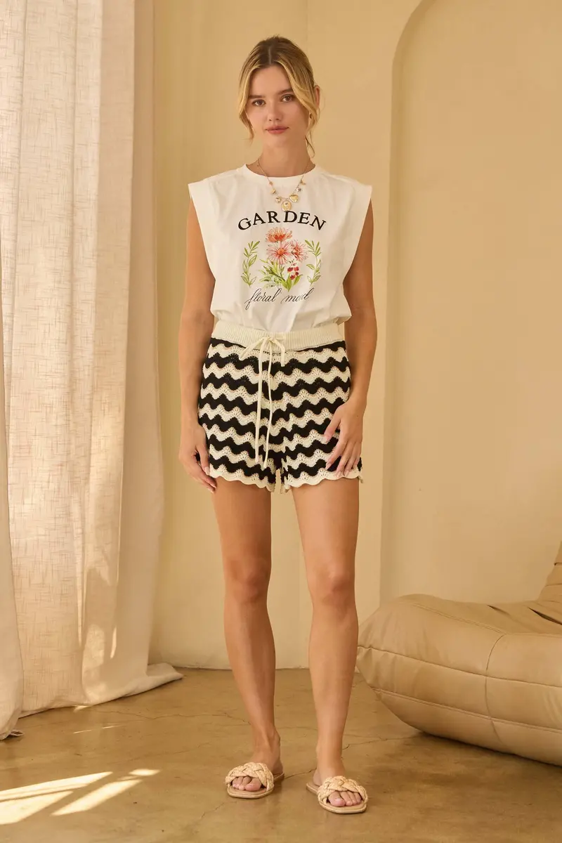 Zigzag Striped Knit Lounge Shorts